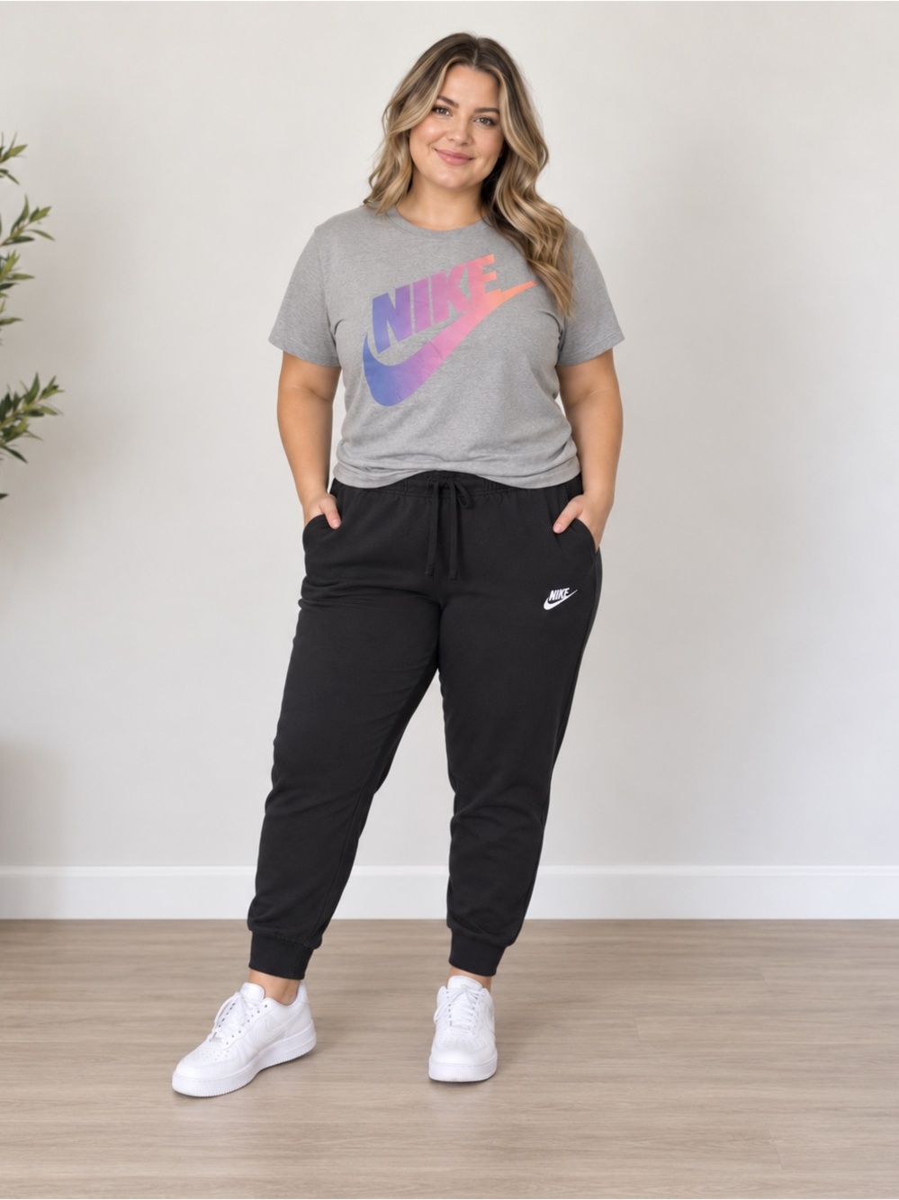 Nike women's XL Black Jogger Pants with gray shirt outfit